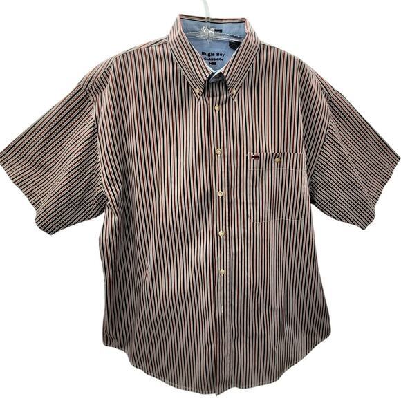 Bugle Boy Classics Vintage‎ Blue Red Striped Short Sleeve Button Up Men's Shirt - Picture 1 of 13